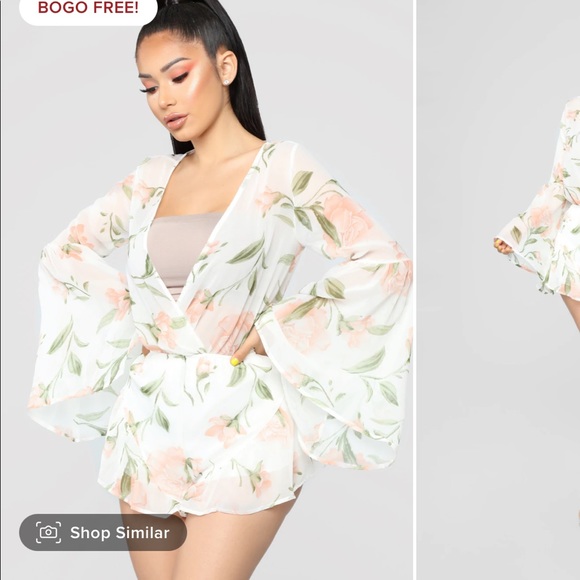 Fashion Nova Sheer Black and Pink Floral Romper - Picture 1 of 16